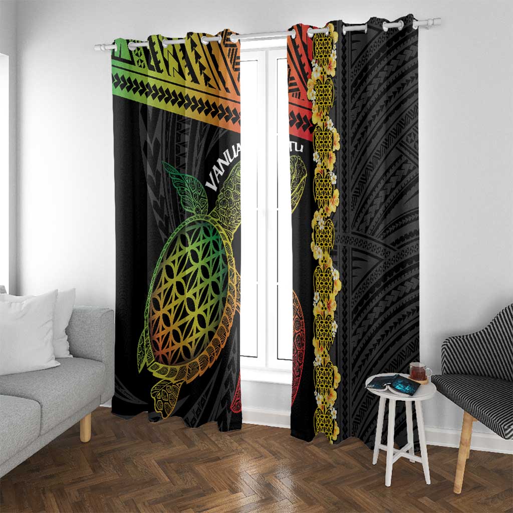 Vanuatu Sand Drawing Turtle Window Curtain Happy Independence Day LT14 With Grommets Black - Polynesian Pride