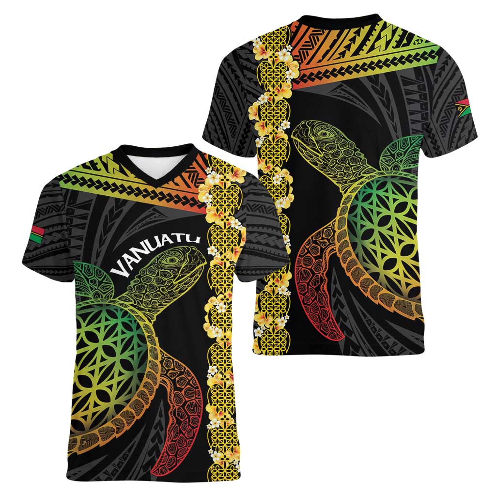 Vanuatu Sand Drawing Turtle Women V-Neck T-Shirt Happy Independence Day