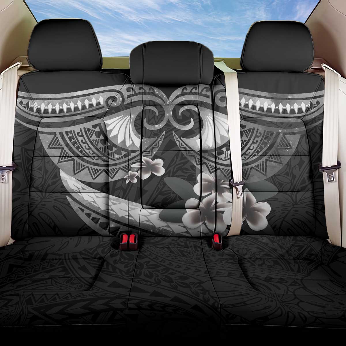 Black Polynesia Back Car Seat Cover Tribal Pattern Tropical Frangipani