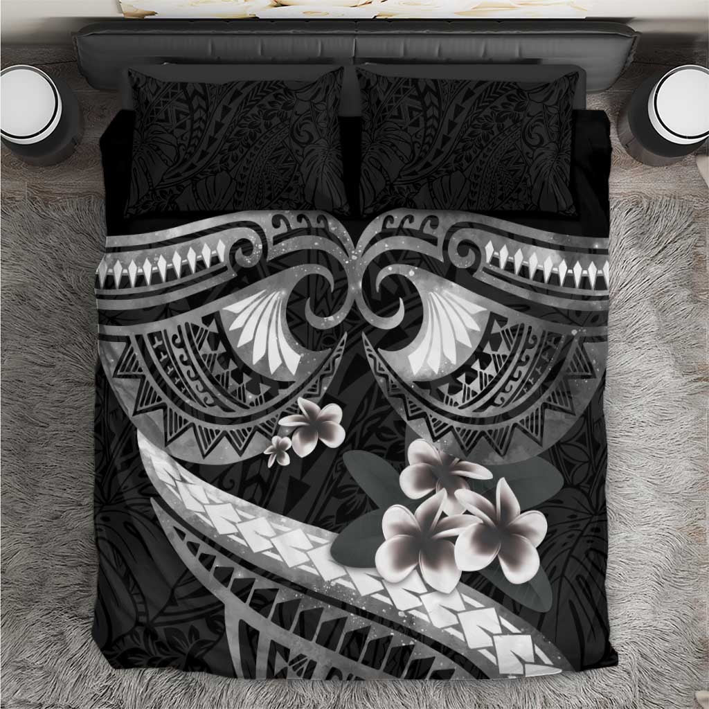 Black Polynesia Bedding Set Tribal Pattern Tropical Frangipani