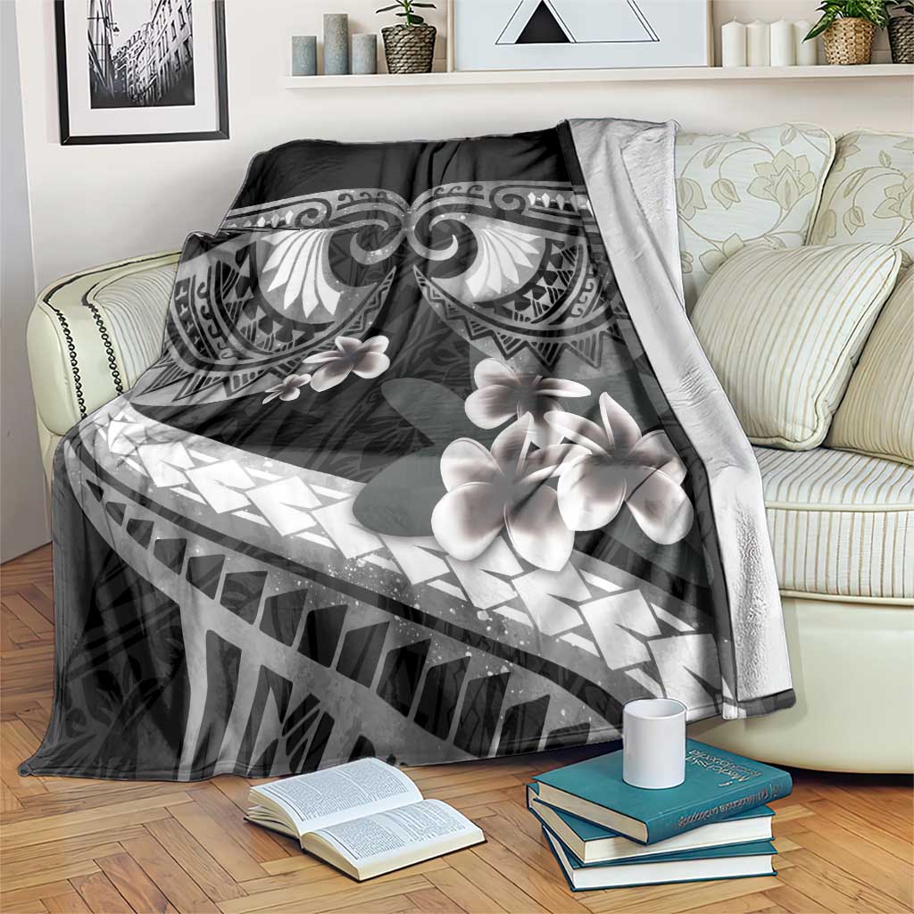 Black Polynesia Blanket Tribal Pattern Tropical Frangipani