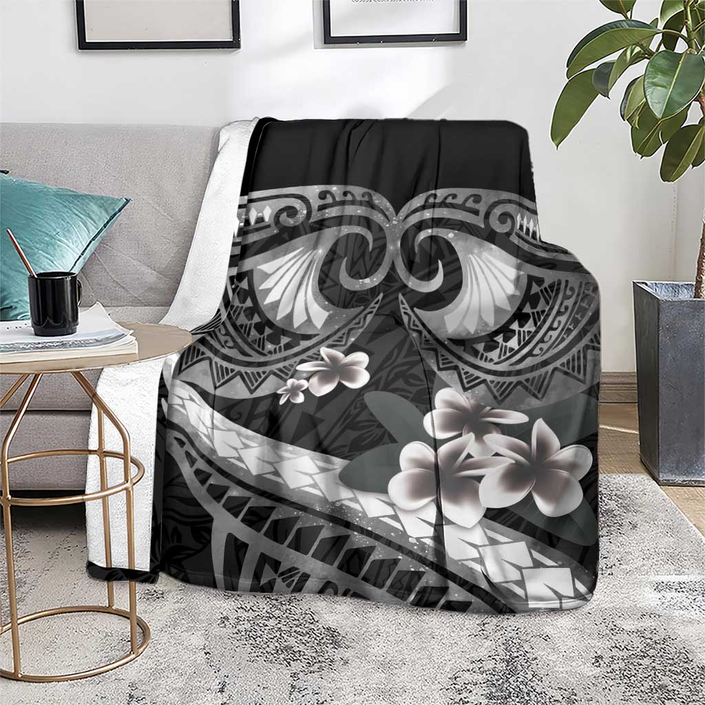 Black Polynesia Blanket Tribal Pattern Tropical Frangipani LT14 - Polynesian Pride