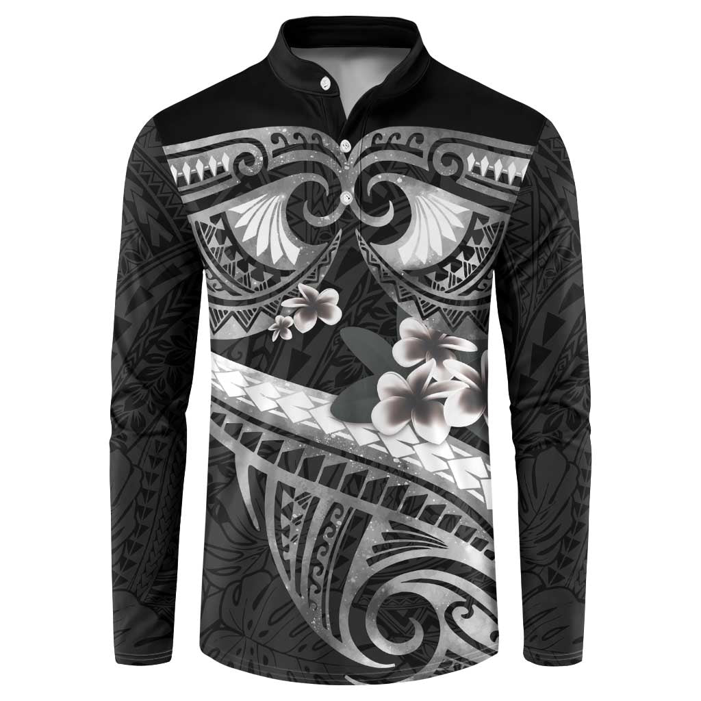 Black Polynesia Button Sweatshirt Tribal Pattern Tropical Frangipani LT14 Black - Polynesian Pride