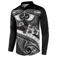 Black Polynesia Button Sweatshirt Tribal Pattern Tropical Frangipani