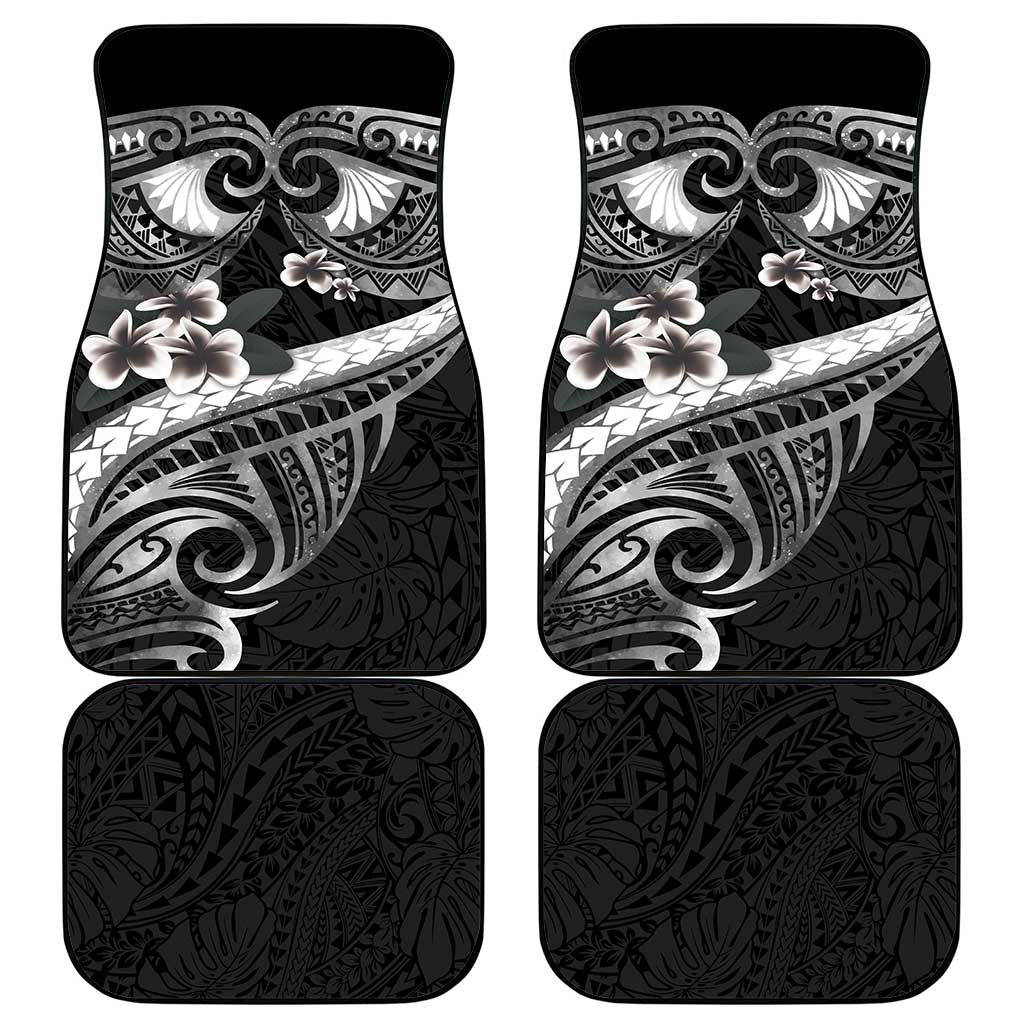 Black Polynesia Car Mats Tribal Pattern Tropical Frangipani LT14 - Polynesian Pride