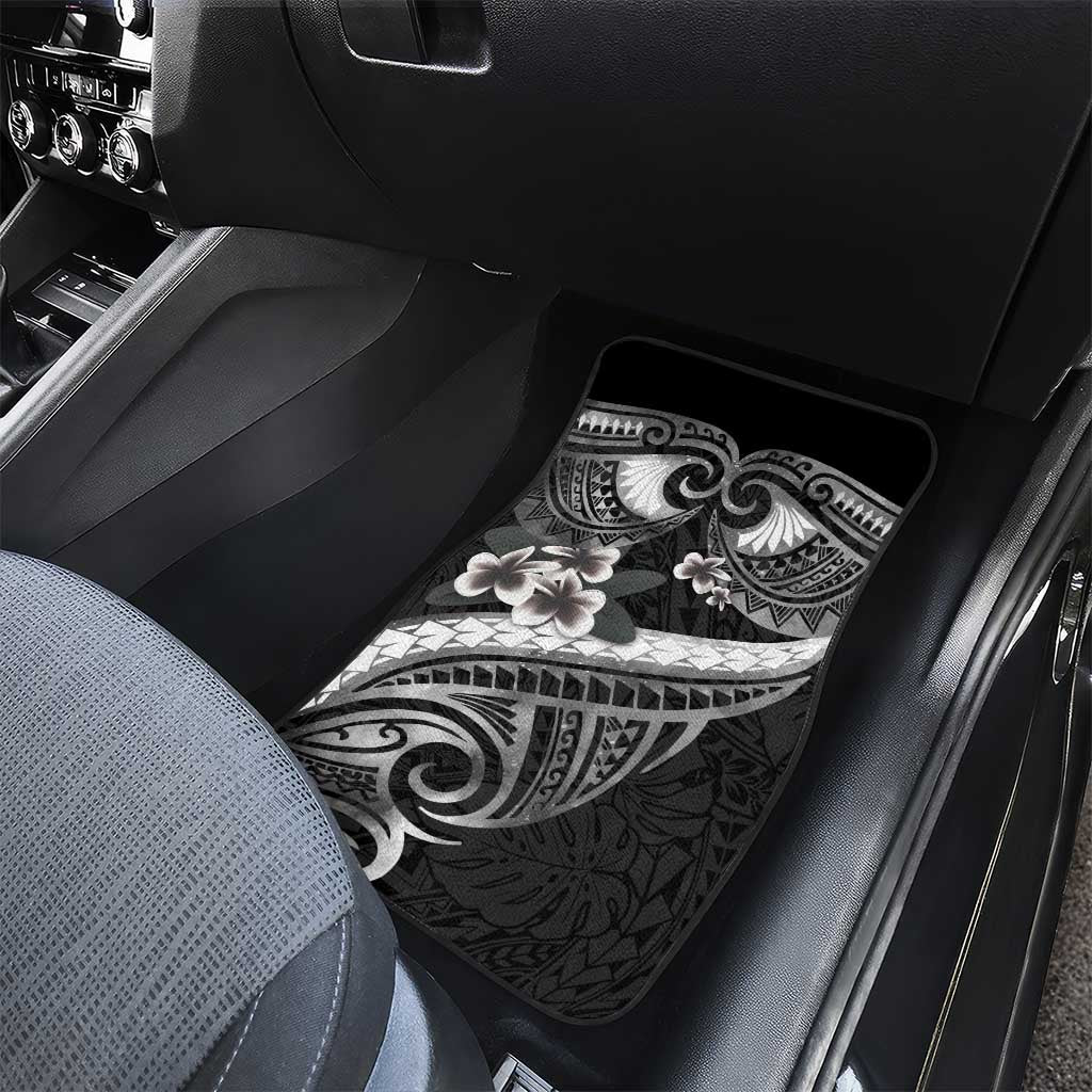 Black Polynesia Car Mats Tribal Pattern Tropical Frangipani LT14 - Polynesian Pride