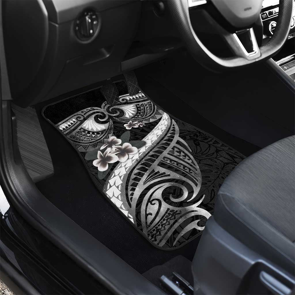Black Polynesia Car Mats Tribal Pattern Tropical Frangipani LT14 - Polynesian Pride