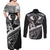Black Polynesia Couples Matching Off Shoulder Maxi Dress and Long Sleeve Button Shirt Tribal Pattern Tropical Frangipani