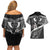 Black Polynesia Couples Matching Off Shoulder Short Dress and Hawaiian Shirt Tribal Pattern Tropical Frangipani