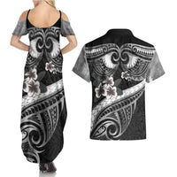 Black Polynesia Couples Matching Summer Maxi Dress and Hawaiian Shirt Tribal Pattern Tropical Frangipani LT14 - Polynesian Pride