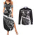 Black Polynesia Couples Matching Summer Maxi Dress and Long Sleeve Button Shirt Tribal Pattern Tropical Frangipani