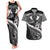 Black Polynesia Couples Matching Tank Maxi Dress and Hawaiian Shirt Tribal Pattern Tropical Frangipani