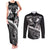 Black Polynesia Couples Matching Tank Maxi Dress and Long Sleeve Button Shirt Tribal Pattern Tropical Frangipani