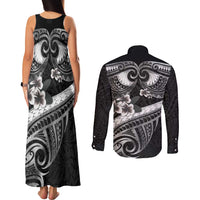 Black Polynesia Couples Matching Tank Maxi Dress and Long Sleeve Button Shirt Tribal Pattern Tropical Frangipani LT14 - Polynesian Pride