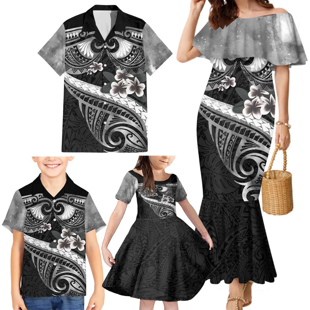 Black Polynesia Family Matching Mermaid Dress and Hawaiian Shirt Tribal Pattern Tropical Frangipani LT14 - Polynesian Pride