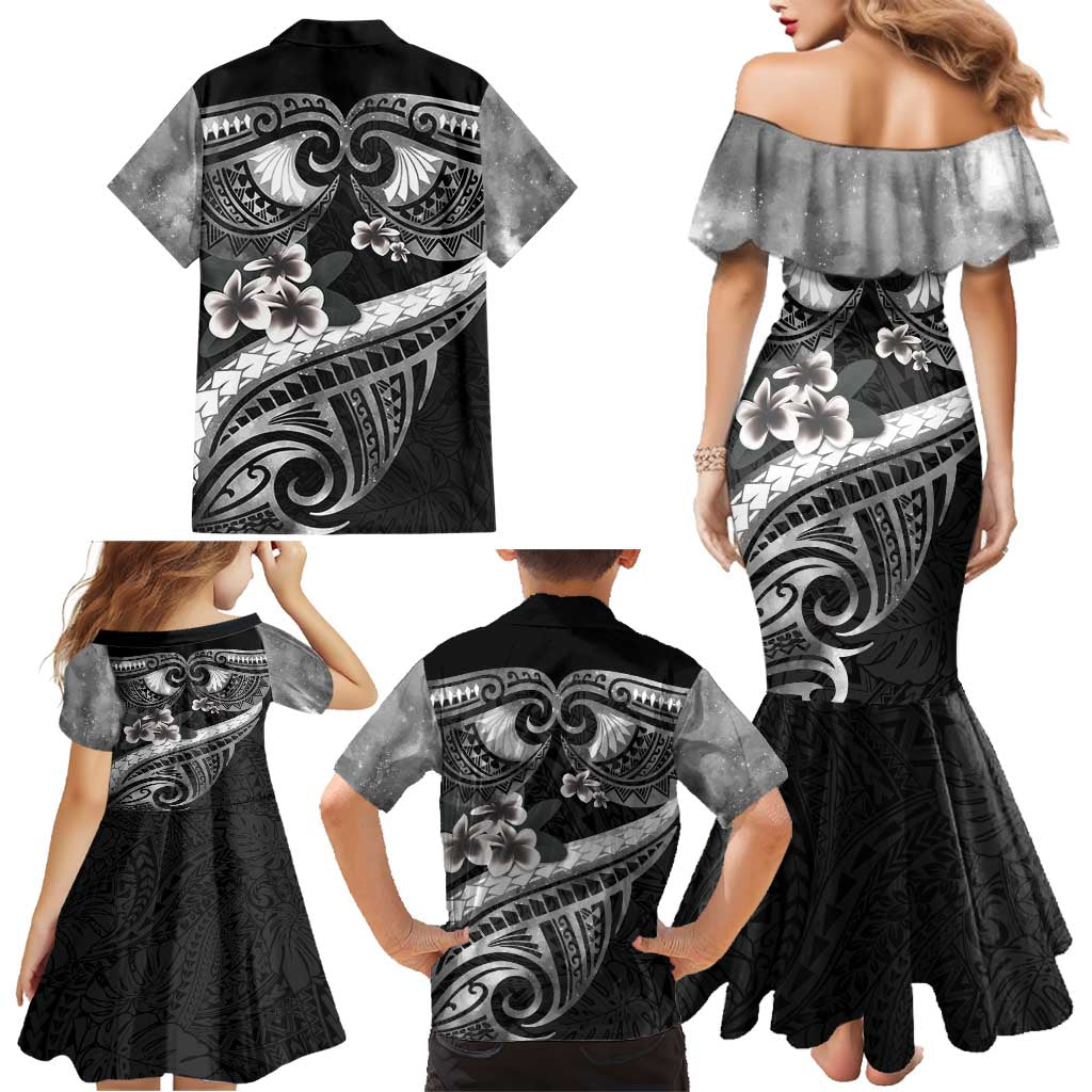 Black Polynesia Family Matching Mermaid Dress and Hawaiian Shirt Tribal Pattern Tropical Frangipani LT14 - Polynesian Pride