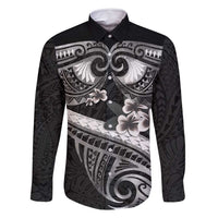 Black Polynesia Family Matching Mermaid Dress and Hawaiian Shirt Tribal Pattern Tropical Frangipani LT14 Dad's Shirt - Long Sleeve Black - Polynesian Pride