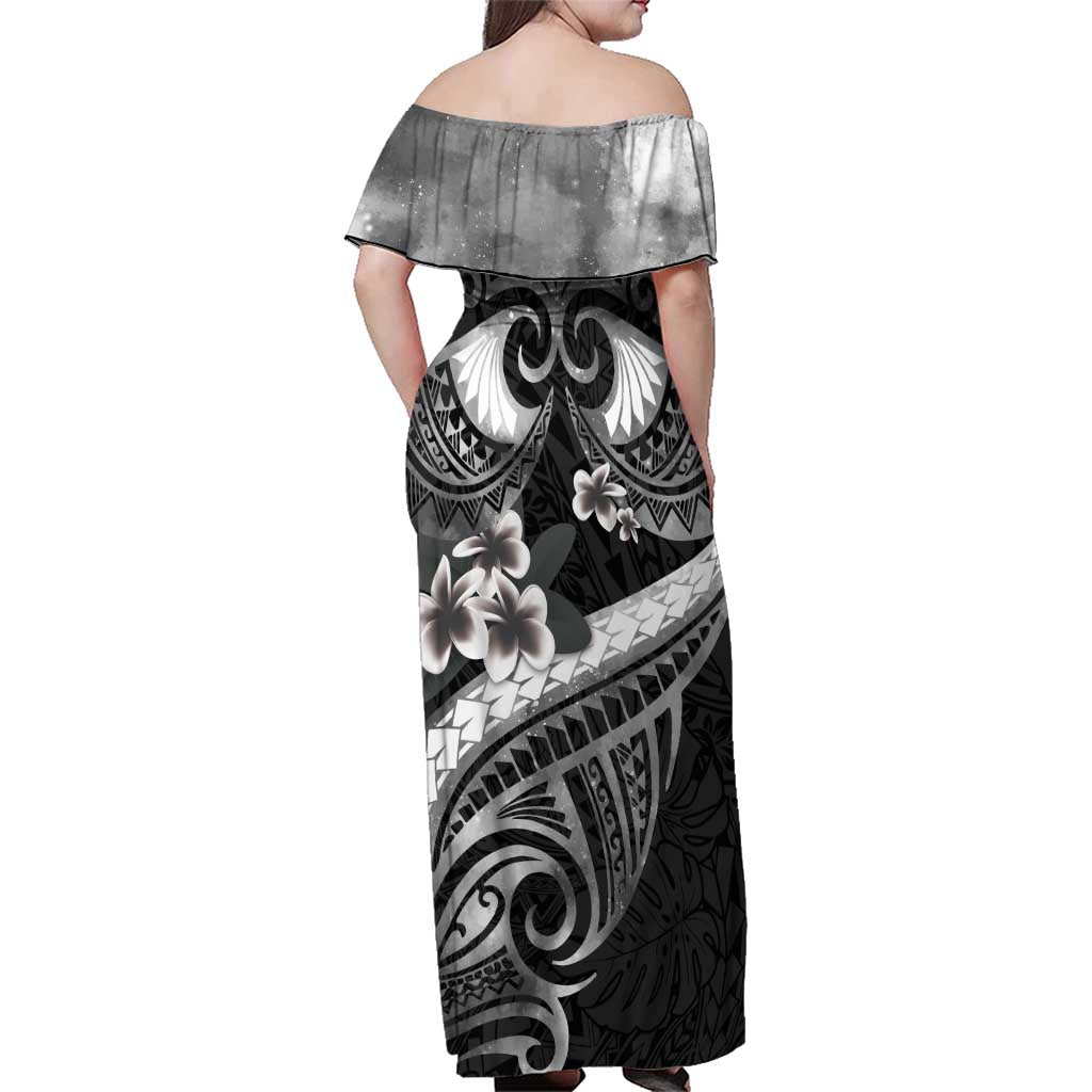 Black Polynesia Family Matching Off Shoulder Maxi Dress and Hawaiian Shirt Tribal Pattern Tropical Frangipani LT14 - Polynesian Pride