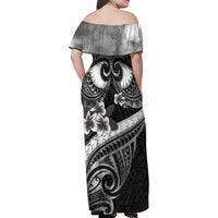 Black Polynesia Family Matching Off Shoulder Maxi Dress and Hawaiian Shirt Tribal Pattern Tropical Frangipani LT14 - Polynesian Pride