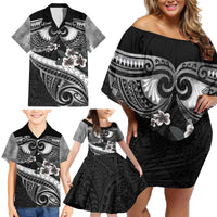 Black Polynesia Family Matching Off Shoulder Short Dress and Hawaiian Shirt Tribal Pattern Tropical Frangipani LT14 - Polynesian Pride