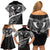 Black Polynesia Family Matching Off Shoulder Short Dress and Hawaiian Shirt Tribal Pattern Tropical Frangipani