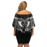Black Polynesia Family Matching Off Shoulder Short Dress and Hawaiian Shirt Tribal Pattern Tropical Frangipani LT14 - Polynesian Pride