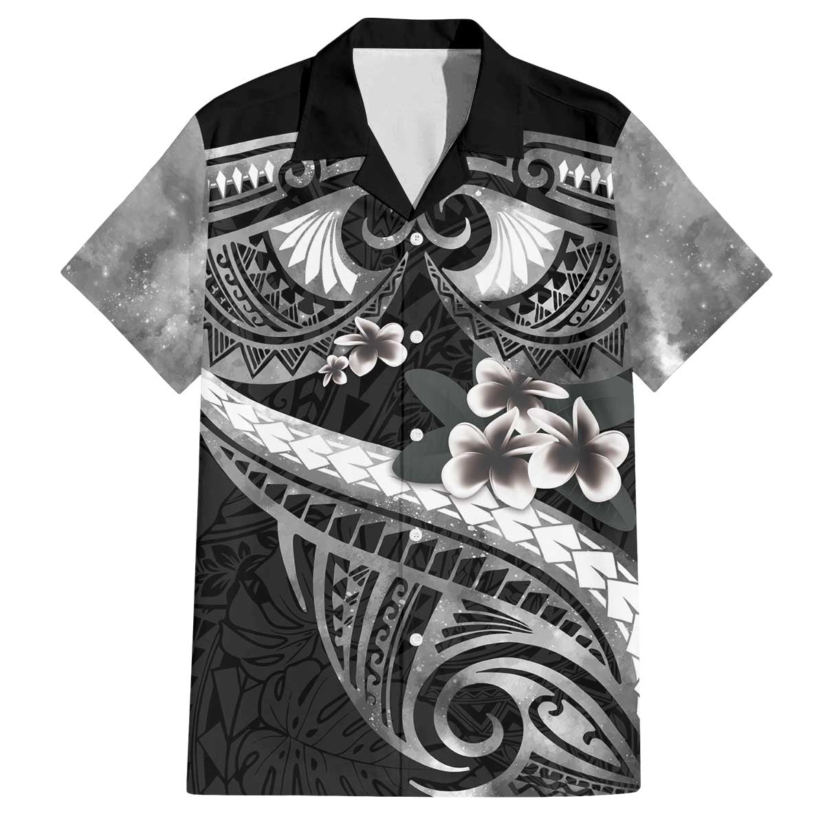 Black Polynesia Family Matching Puletasi and Hawaiian Shirt Tribal Pattern Tropical Frangipani LT14 Dad's Shirt - Short Sleeve Black - Polynesian Pride