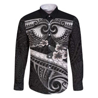 Black Polynesia Family Matching Puletasi and Hawaiian Shirt Tribal Pattern Tropical Frangipani LT14 Dad's Shirt - Long Sleeve Black - Polynesian Pride