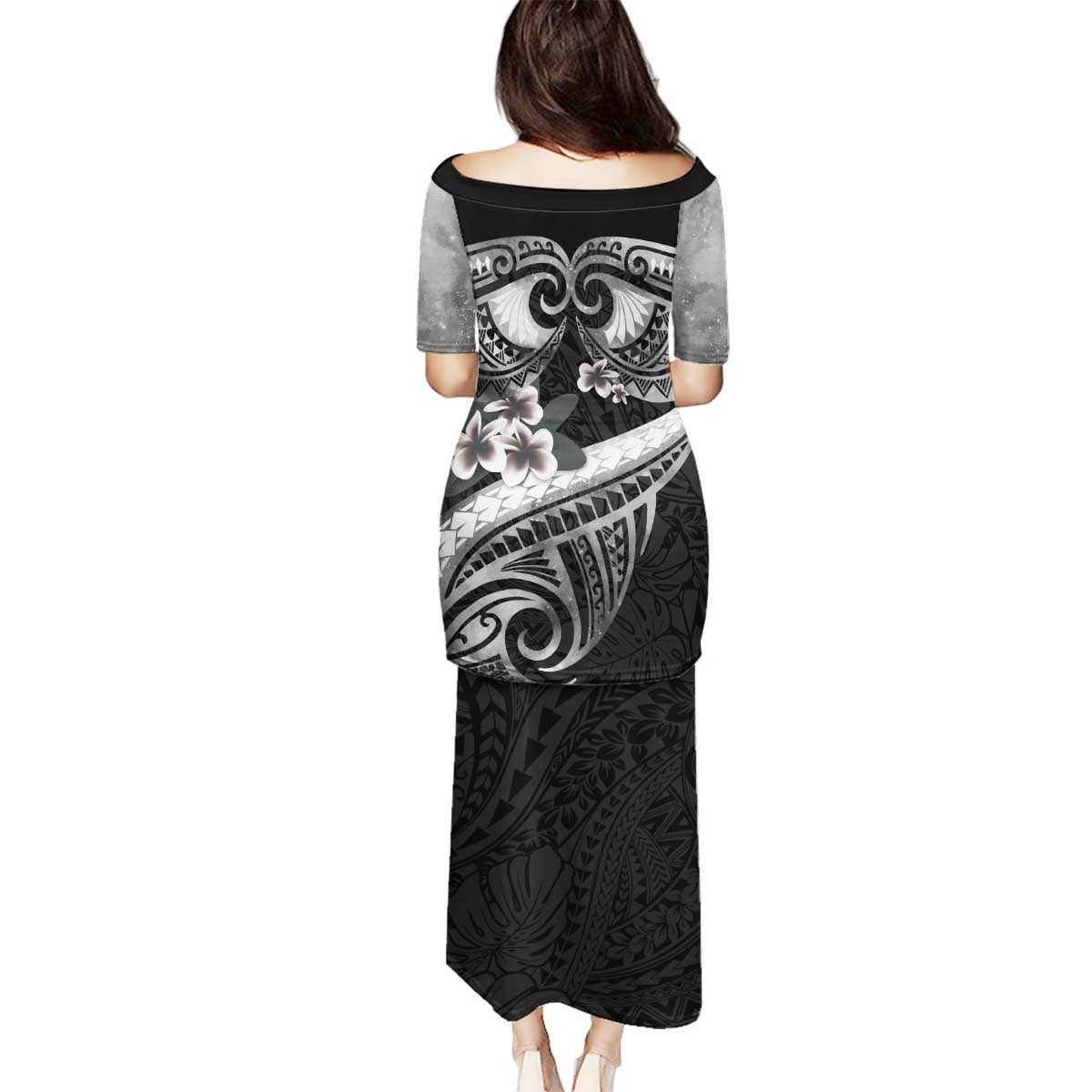Black Polynesia Family Matching Puletasi and Hawaiian Shirt Tribal Pattern Tropical Frangipani LT14 - Polynesian Pride