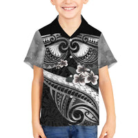 Black Polynesia Family Matching Puletasi and Hawaiian Shirt Tribal Pattern Tropical Frangipani LT14 Son's Shirt Black - Polynesian Pride
