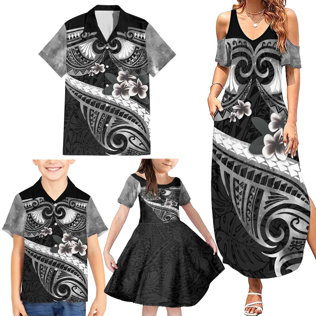 Black Polynesia Family Matching Summer Maxi Dress and Hawaiian Shirt Tribal Pattern Tropical Frangipani LT14 - Polynesian Pride