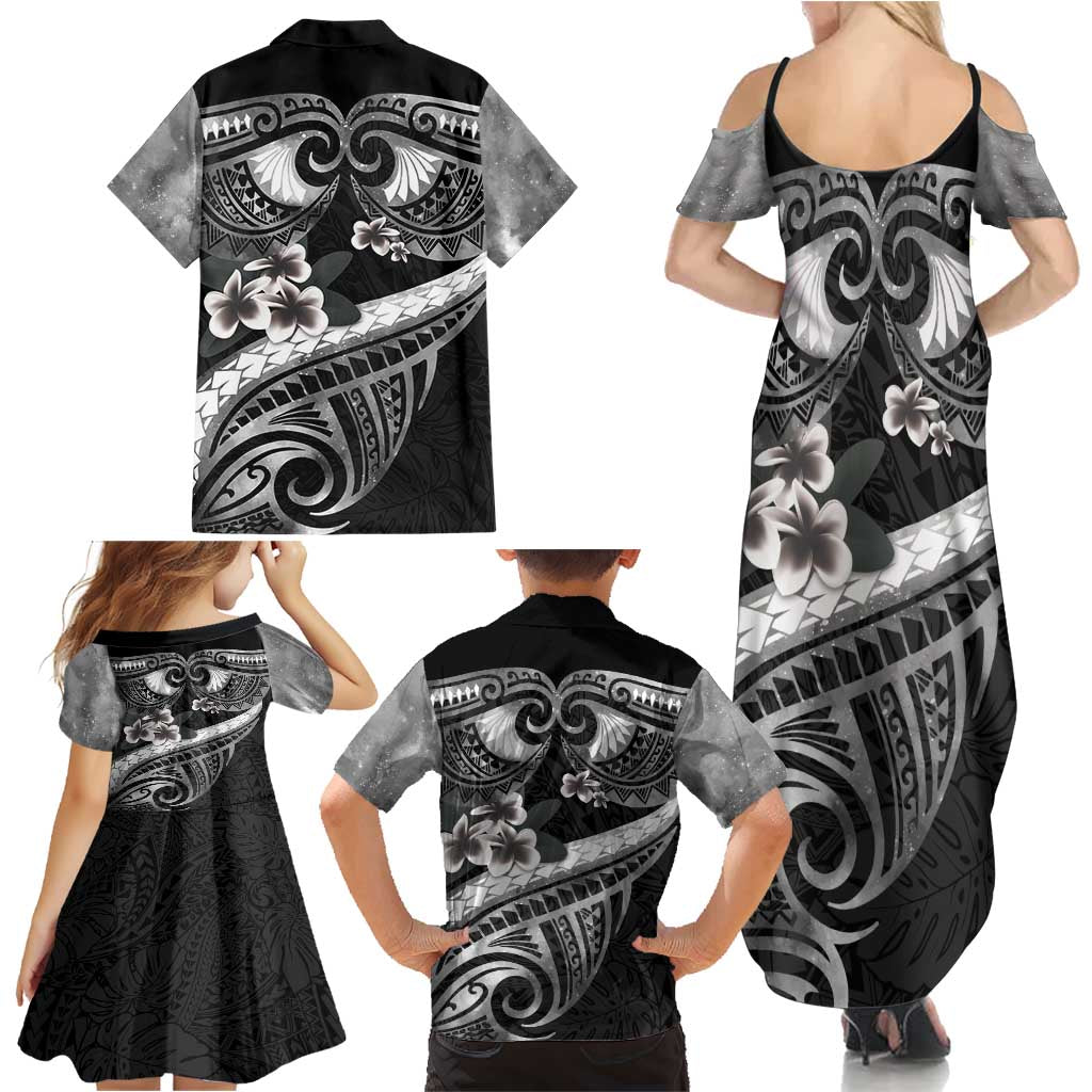 Black Polynesia Family Matching Summer Maxi Dress and Hawaiian Shirt Tribal Pattern Tropical Frangipani LT14 - Polynesian Pride