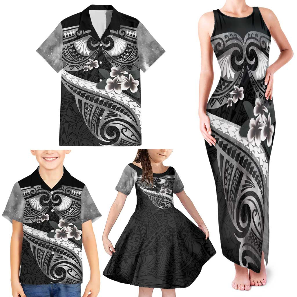 Black Polynesia Family Matching Tank Maxi Dress and Hawaiian Shirt Tribal Pattern Tropical Frangipani LT14 - Polynesian Pride