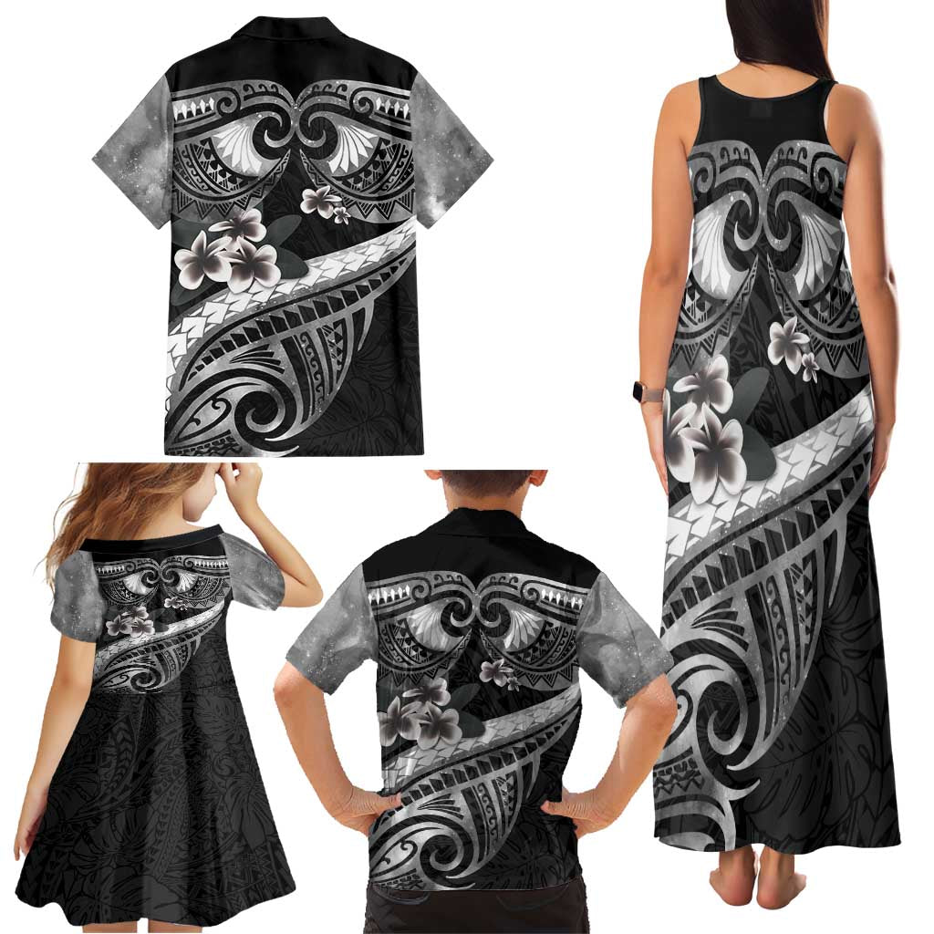 Black Polynesia Family Matching Tank Maxi Dress and Hawaiian Shirt Tribal Pattern Tropical Frangipani LT14 - Polynesian Pride