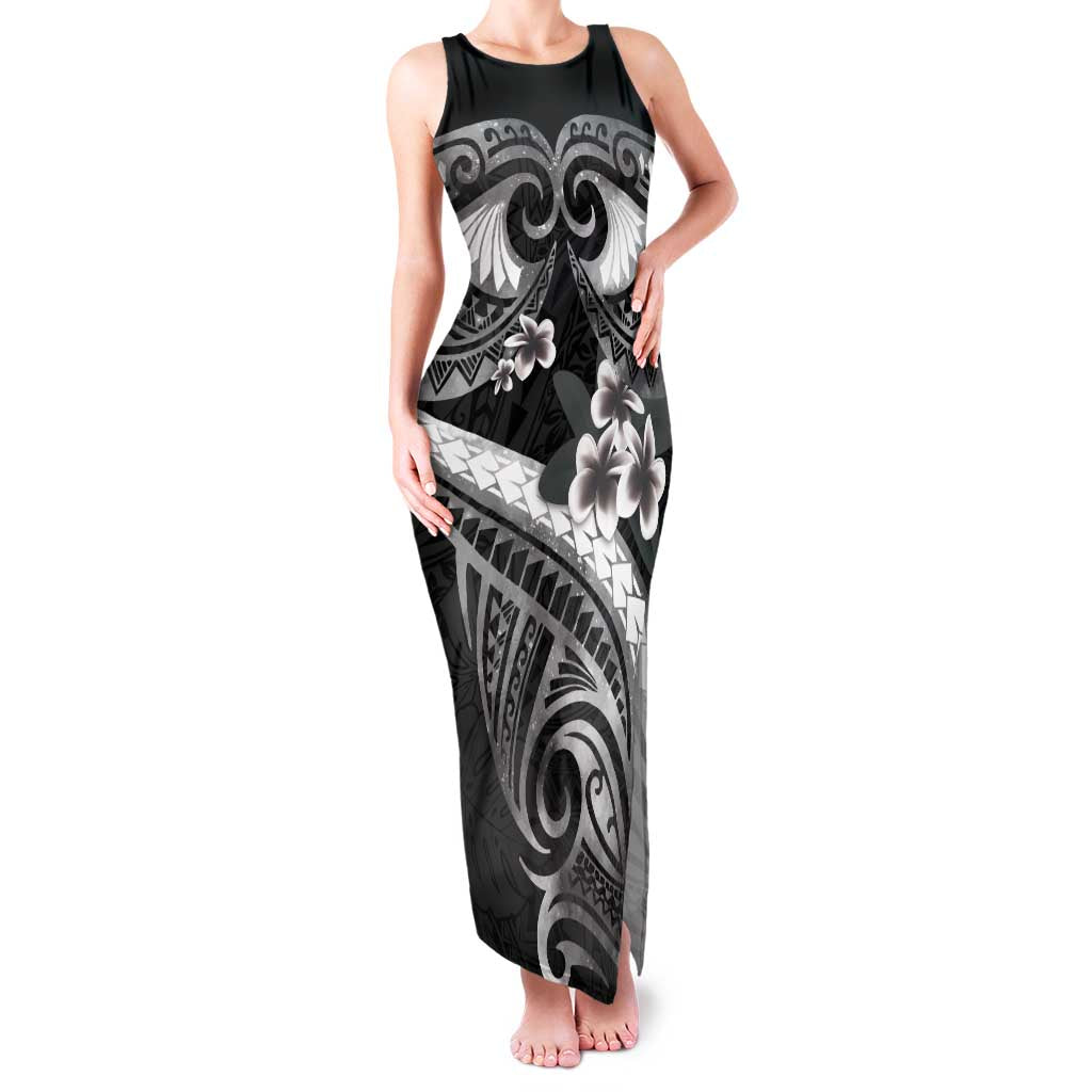 Black Polynesia Family Matching Tank Maxi Dress and Hawaiian Shirt Tribal Pattern Tropical Frangipani LT14 Mom's Dress Black - Polynesian Pride