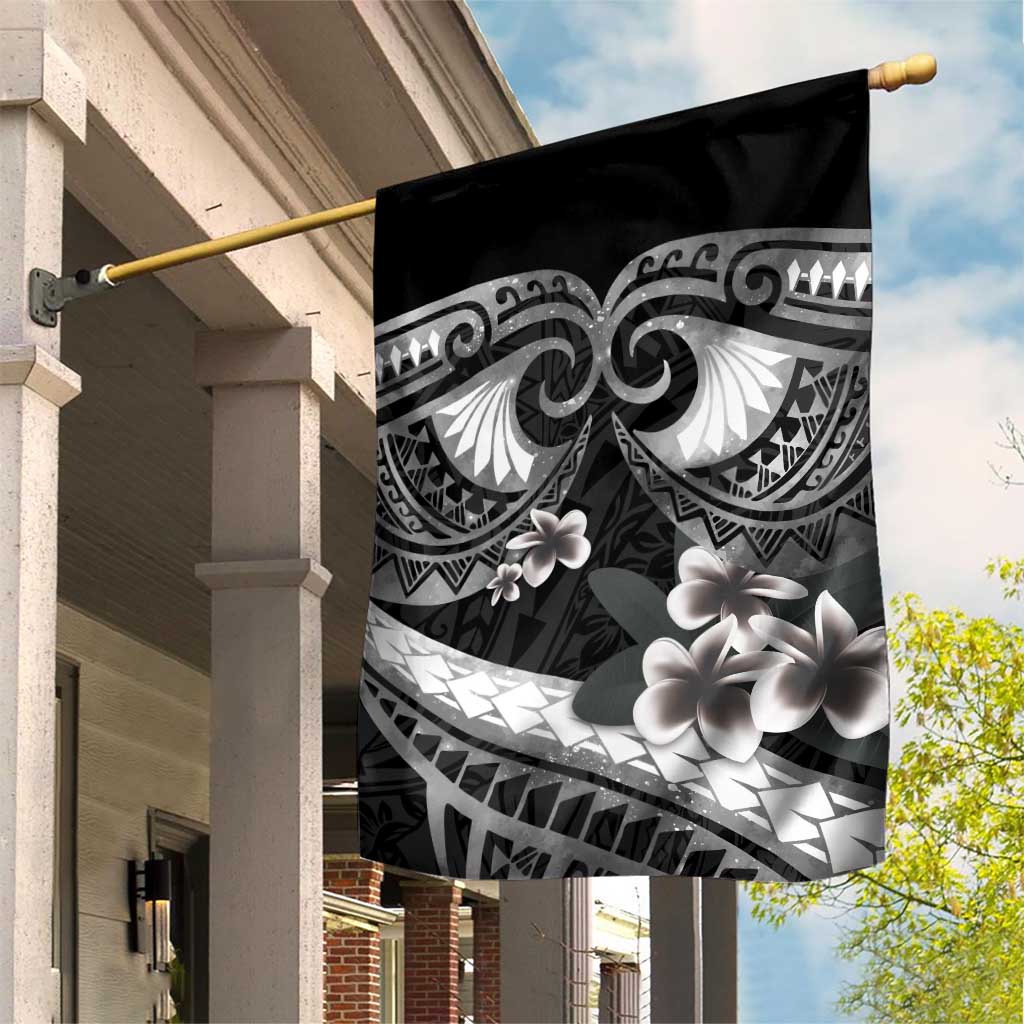 Black Polynesia Garden Flag Tribal Pattern Tropical Frangipani LT14 House Flag Black - Polynesian Pride