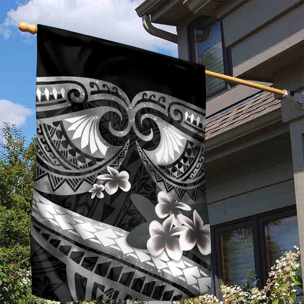 Black Polynesia Garden Flag Tribal Pattern Tropical Frangipani LT14 - Polynesian Pride