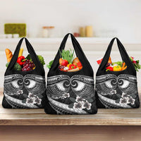 Black Polynesia Grocery Bag Tribal Pattern Tropical Frangipani LT14 3-pack One Size Black - Polynesian Pride