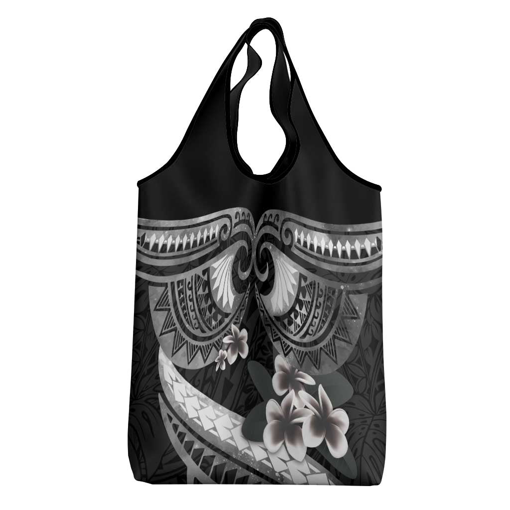Black Polynesia Grocery Bag Tribal Pattern Tropical Frangipani LT14 - Polynesian Pride
