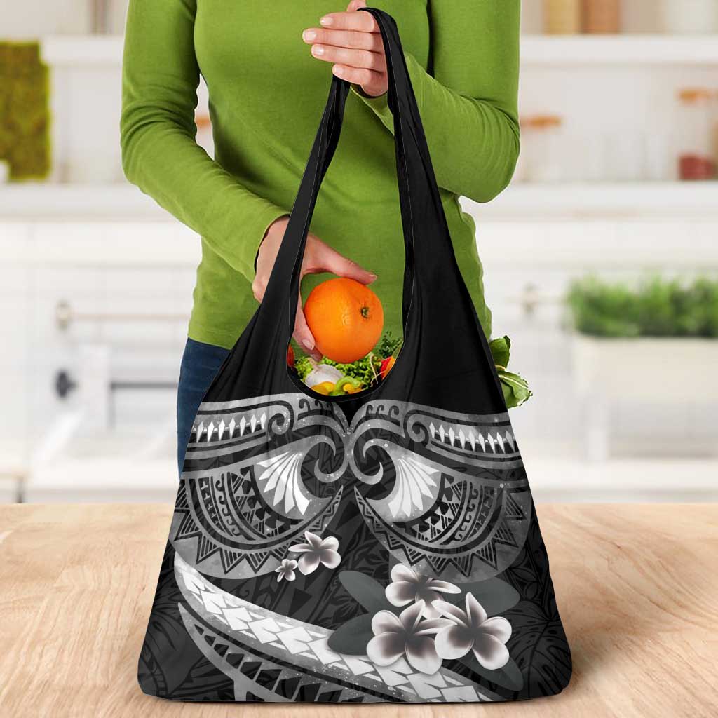 Black Polynesia Grocery Bag Tribal Pattern Tropical Frangipani LT14 - Polynesian Pride