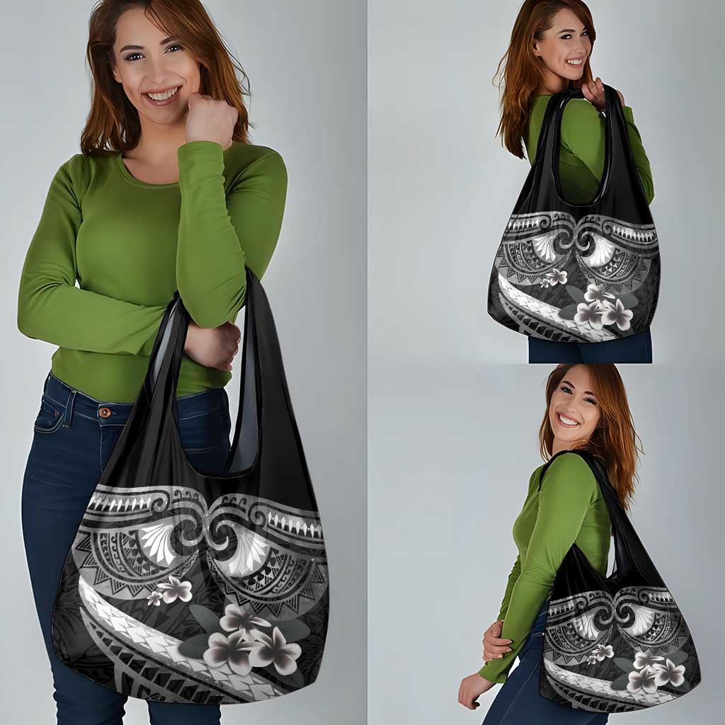 Black Polynesia Grocery Bag Tribal Pattern Tropical Frangipani LT14 - Polynesian Pride