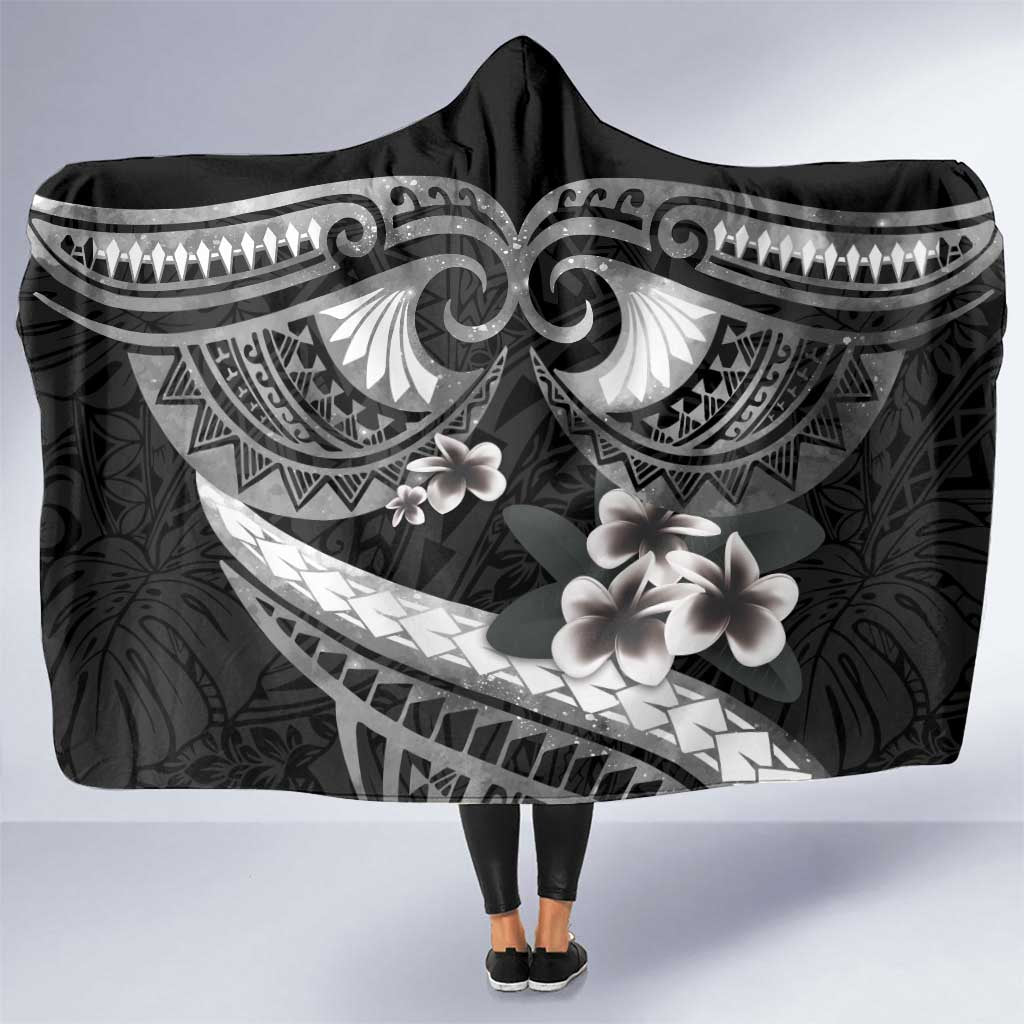 Black Polynesia Hooded Blanket Tribal Pattern Tropical Frangipani LT14 One Size Black - Polynesian Pride