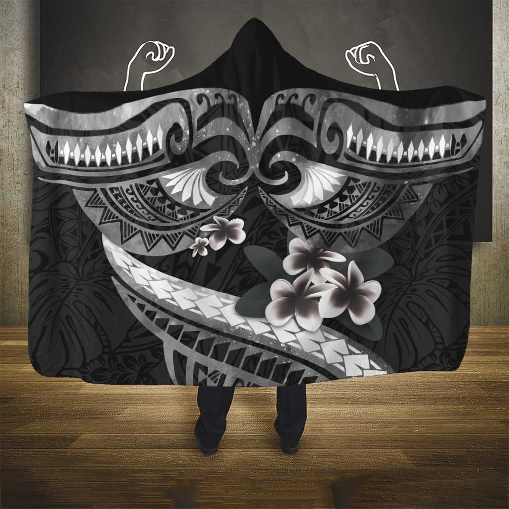 Black Polynesia Hooded Blanket Tribal Pattern Tropical Frangipani LT14 - Polynesian Pride