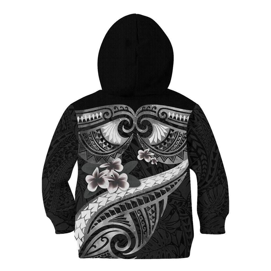 Black Polynesia Kid Hoodie Tribal Pattern Tropical Frangipani
