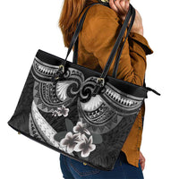 Black Polynesia Leather Tote Bag Tribal Pattern Tropical Frangipani LT14 - Polynesian Pride