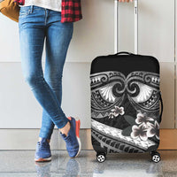 Black Polynesia Luggage Cover Tribal Pattern Tropical Frangipani