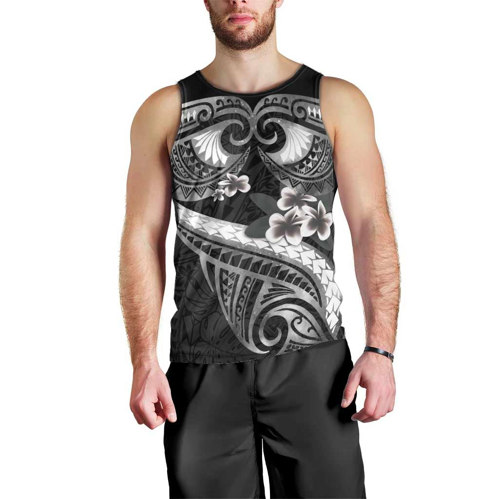 Black Polynesia Men Tank Top Tribal Pattern Tropical Frangipani LT14 - Polynesian Pride