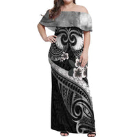 Black Polynesia Off Shoulder Maxi Dress Tribal Pattern Tropical Frangipani LT14 Women Black - Polynesian Pride