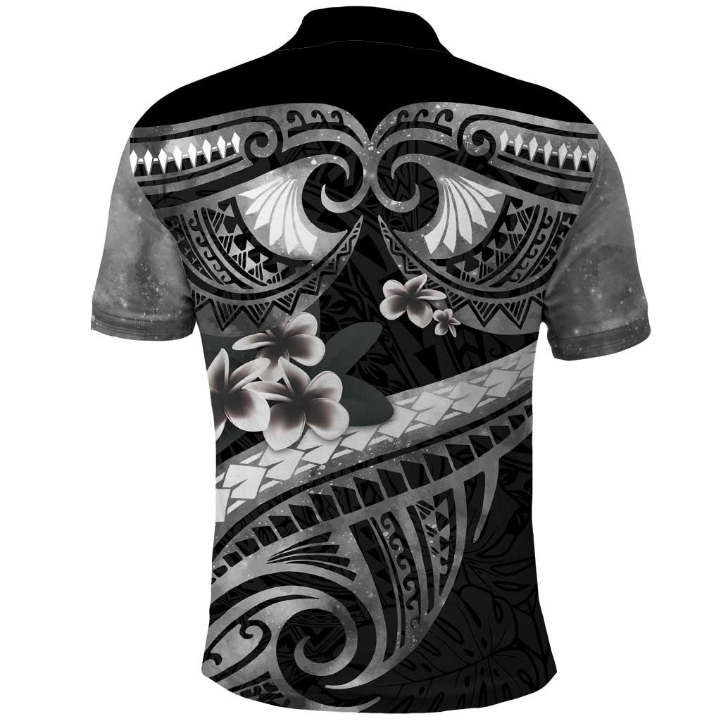 Black Polynesia Polo Shirt Tribal Pattern Tropical Frangipani