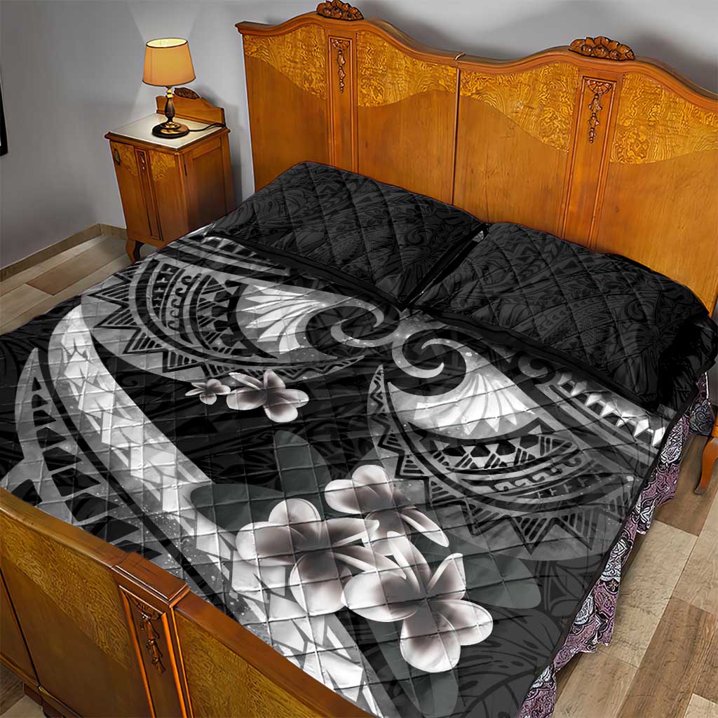 Black Polynesia Quilt Bed Set Tribal Pattern Tropical Frangipani LT14 - Polynesian Pride